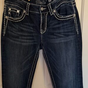 Miss Me Dark Blue Skinny Jean Capris with White Contrast Stitching Size 30